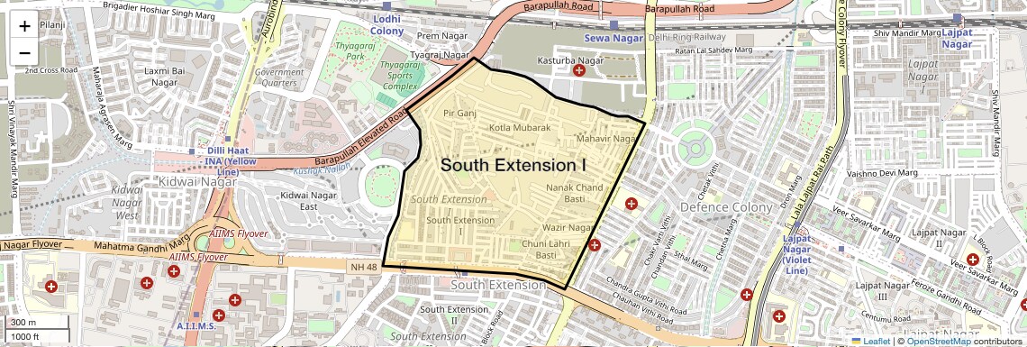 Location Map of South Extension I, Delhi