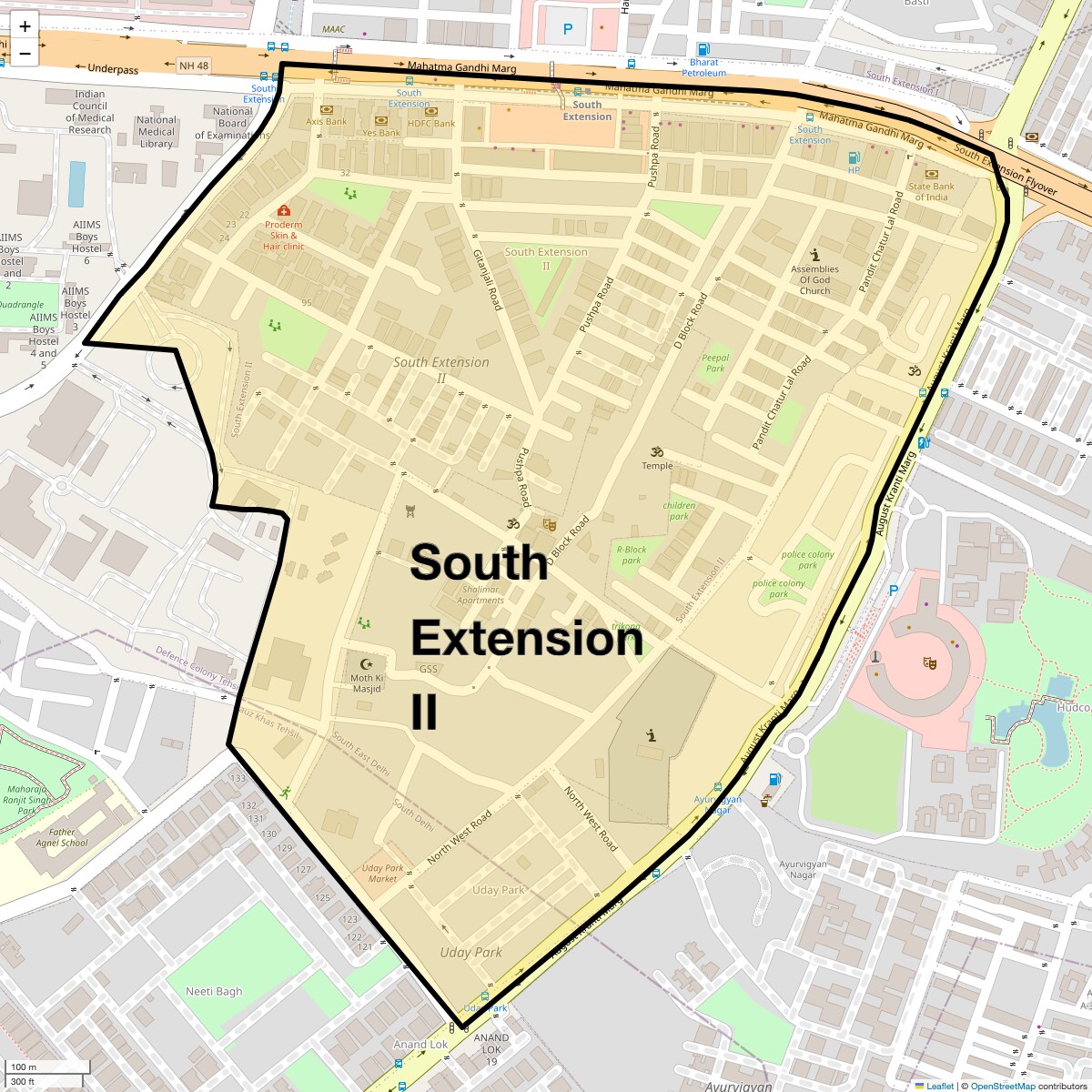Location Map of South Extension ii, Delhi