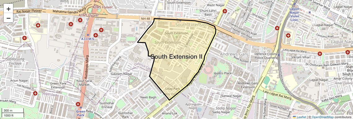 Location Map of South Extension II, Delhi