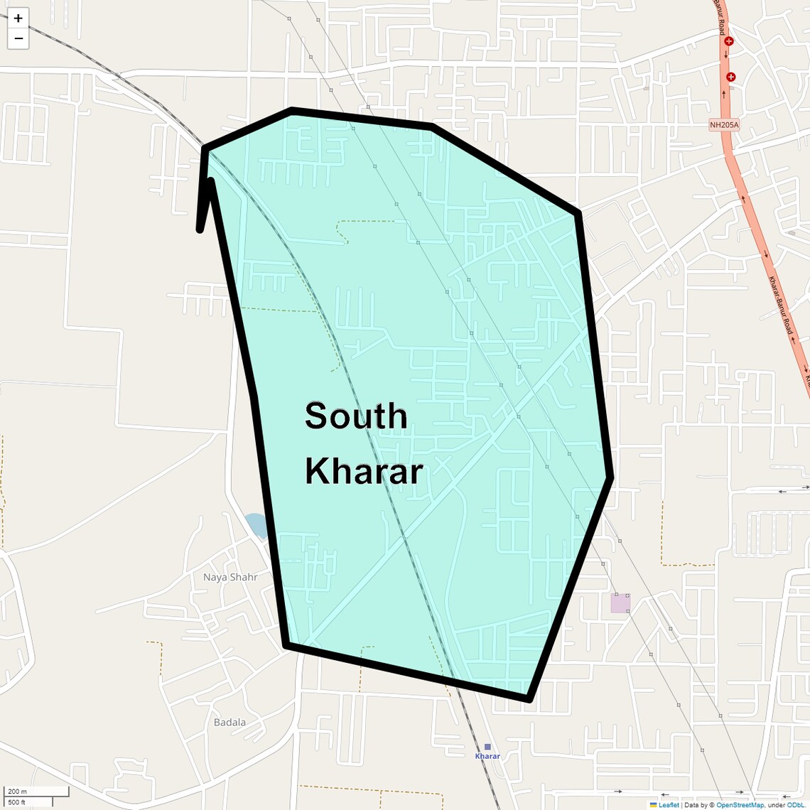 Location Map of South Kharar, Chandigarh