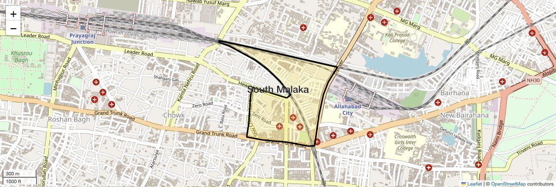Location Map of South Malaka, Allahabad