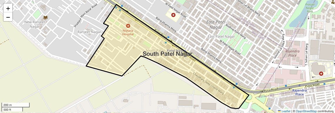 Location Map of South Patel Nagar, Delhi