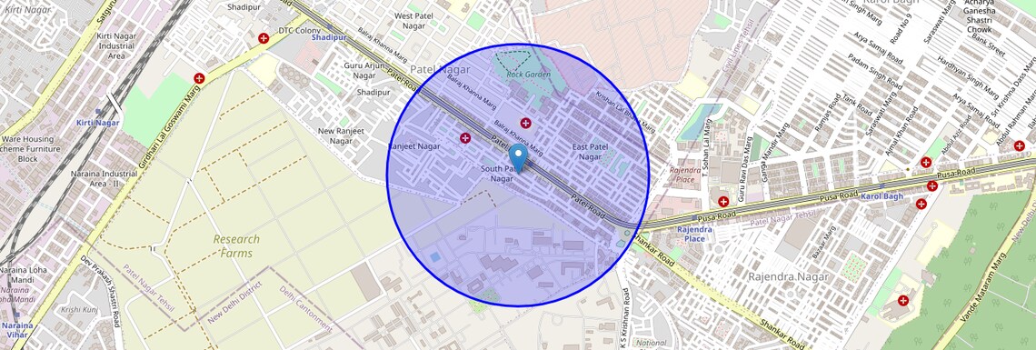 Location Map of South Patel Nagar, Delhi