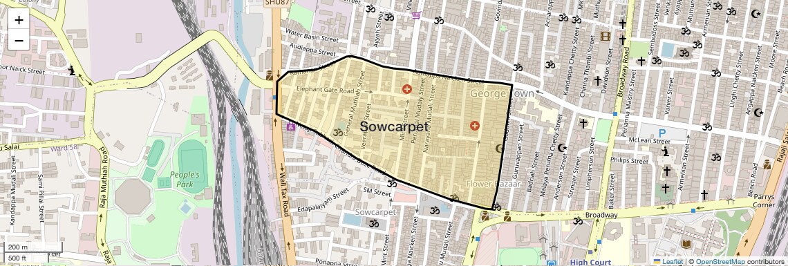 Location Map of Sowcarpet, Chennai