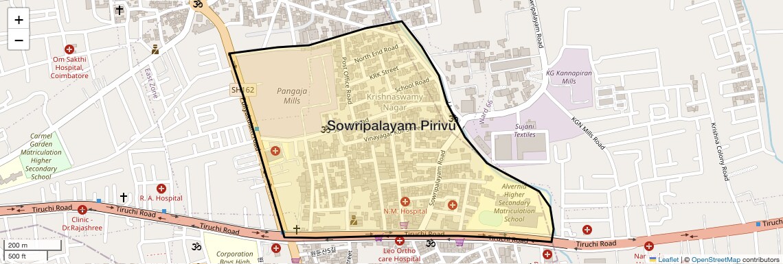 Location Map of Sowripalayam Pirivu, Coimbatore