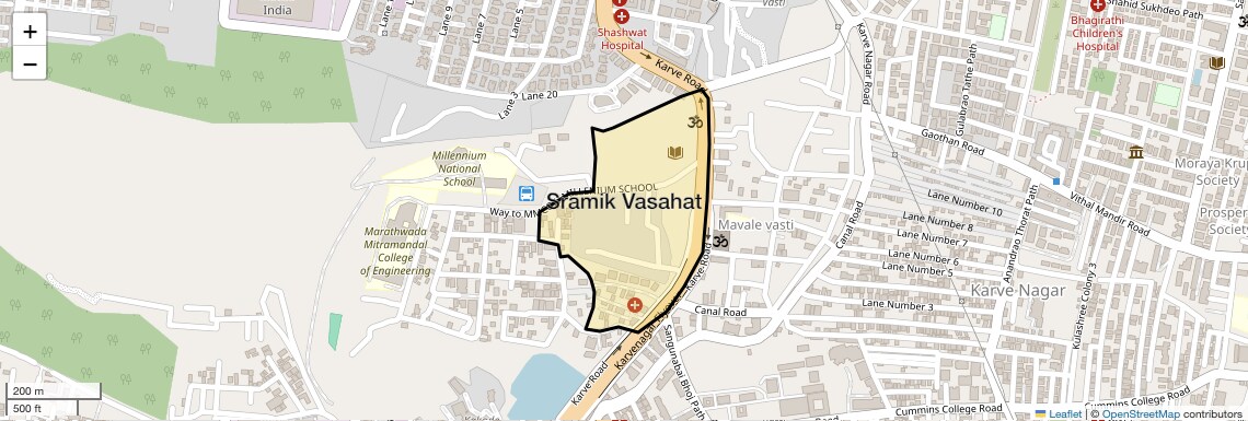 Location Map of Sramik Vasahat, Pune