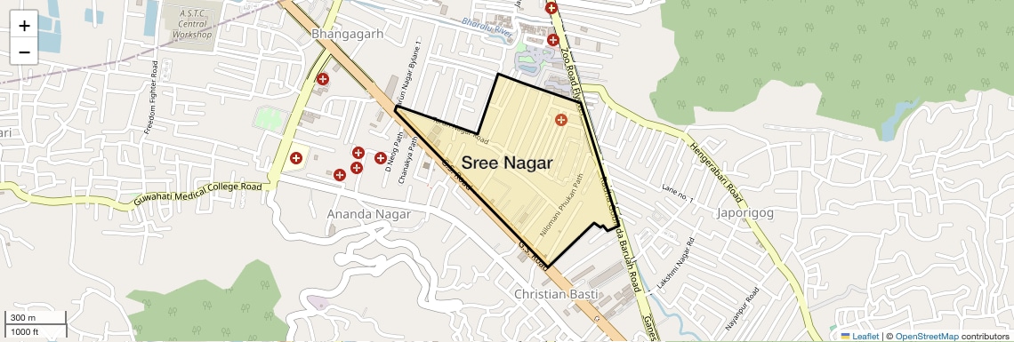 Location Map of Sree Nagar, Guwahati