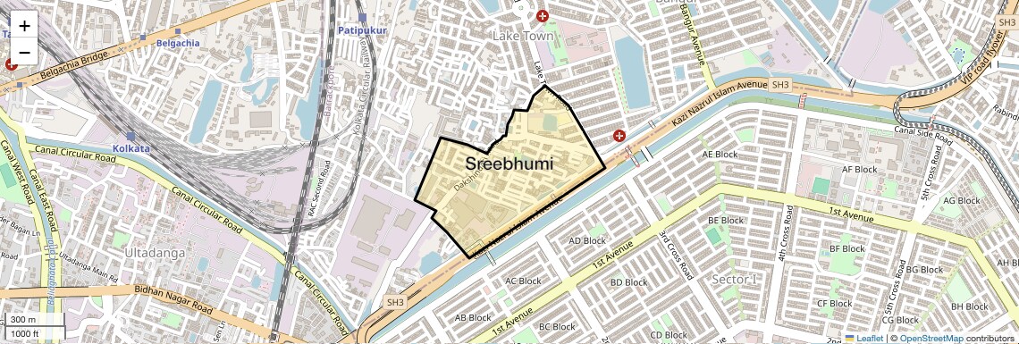 Location Map of Sreebhumi, Kolkata