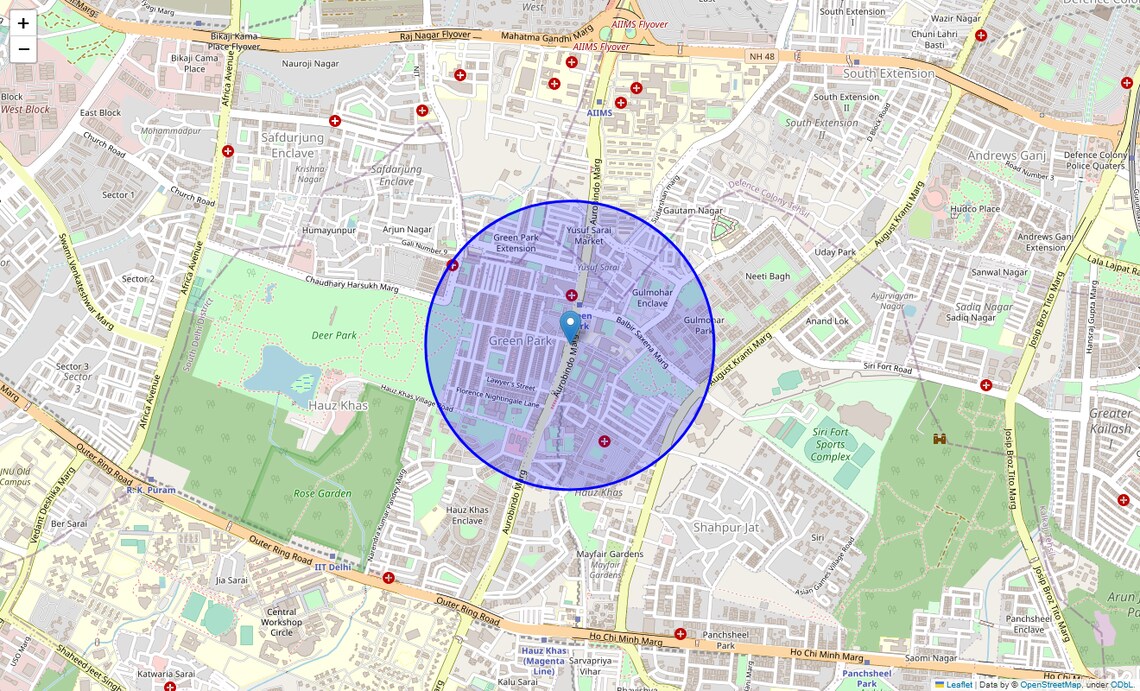 Location Map of Sri Aurobindo Marg, Delhi
