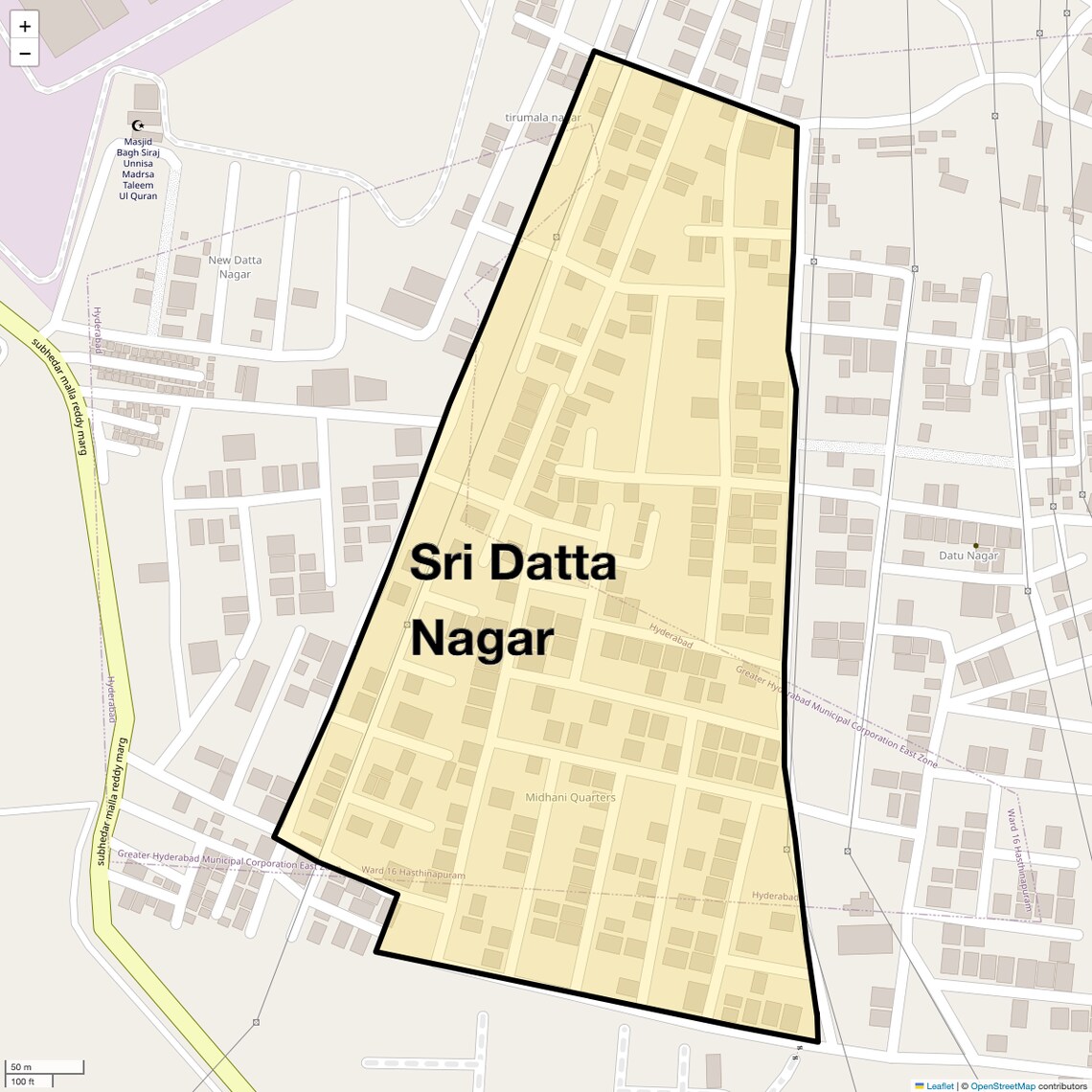 Location Map of Sri Datta Nagar, Hyderabad