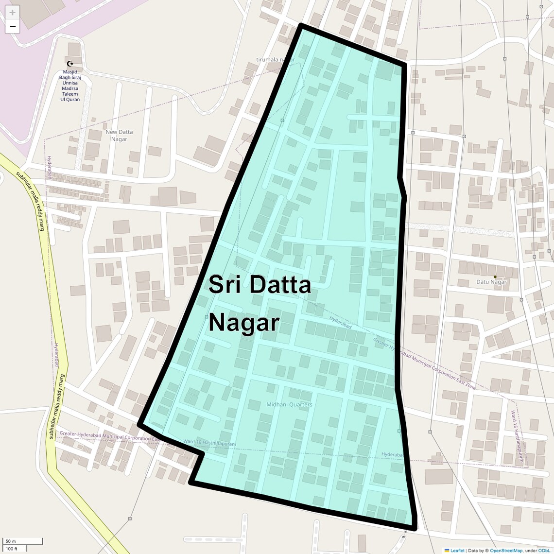 Location Map of Sri Datta Nagar, Hyderabad