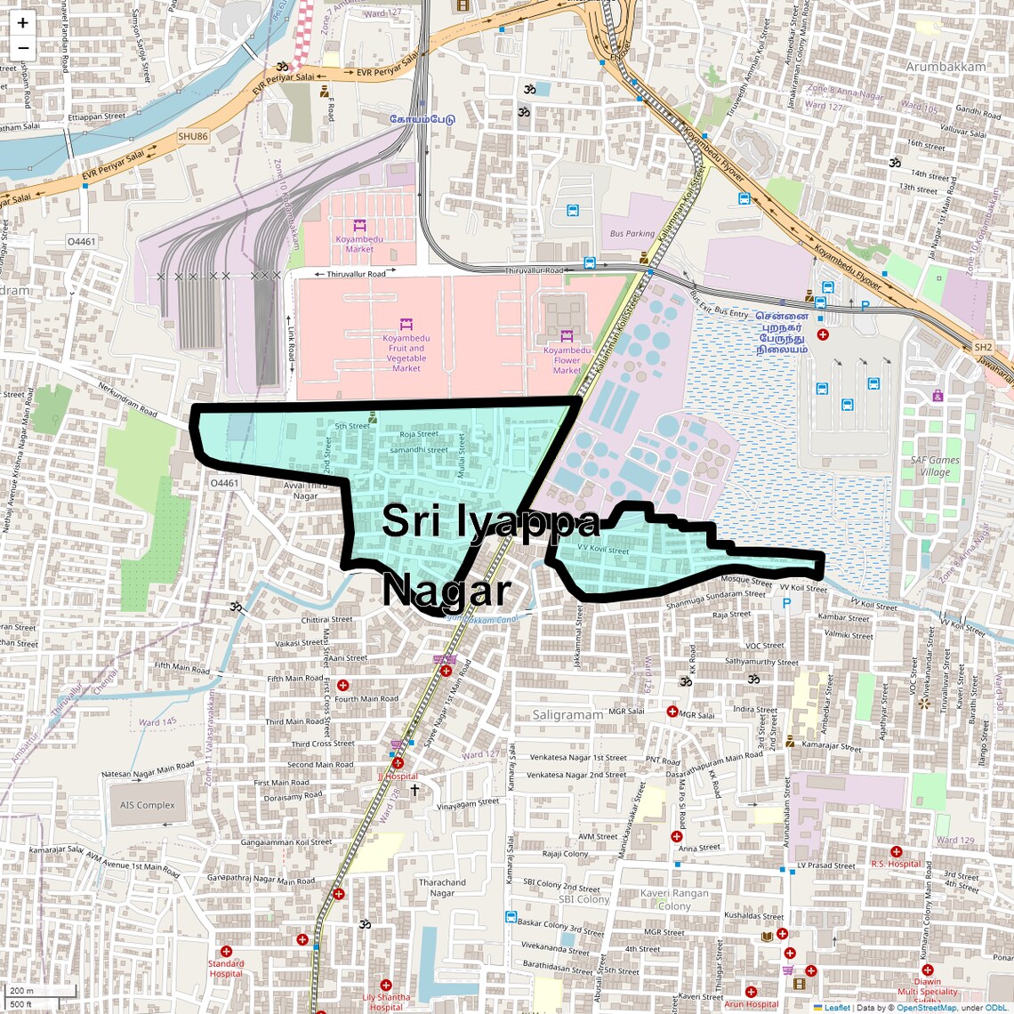 Location Map of Sri Iyappa Nagar, Chennai