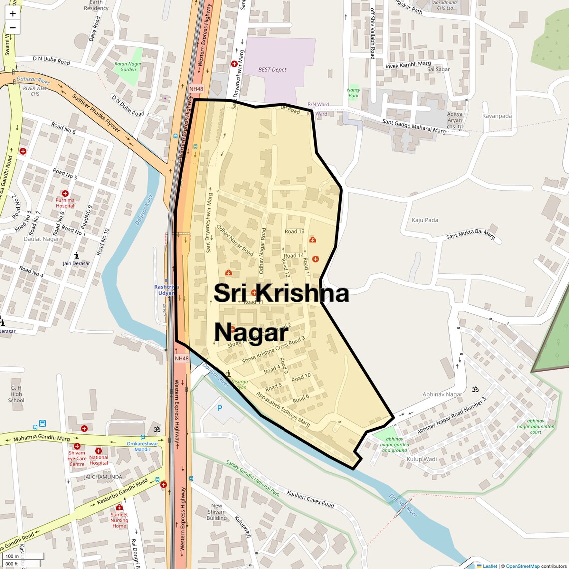 Location Map of Sri Krishna Nagar, Mumbai