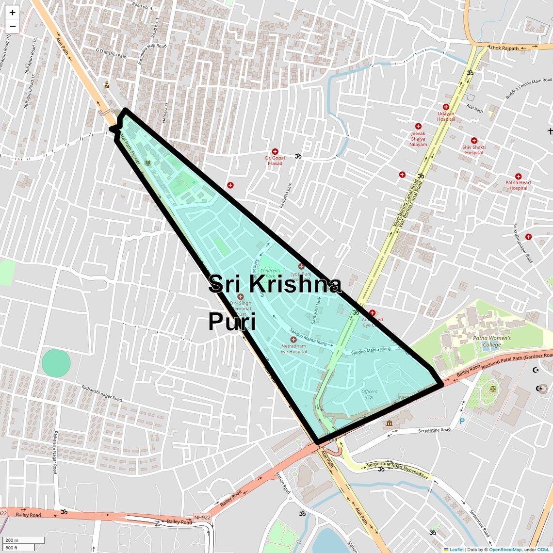 Location Map of Sri Krishna Puri, Patna