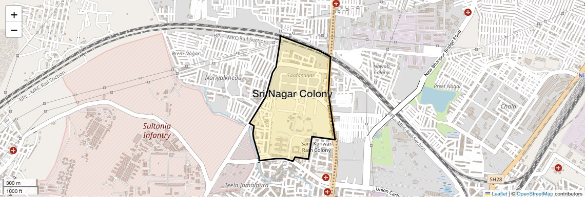 Location Map of Sri Nagar Colony, Bhopal