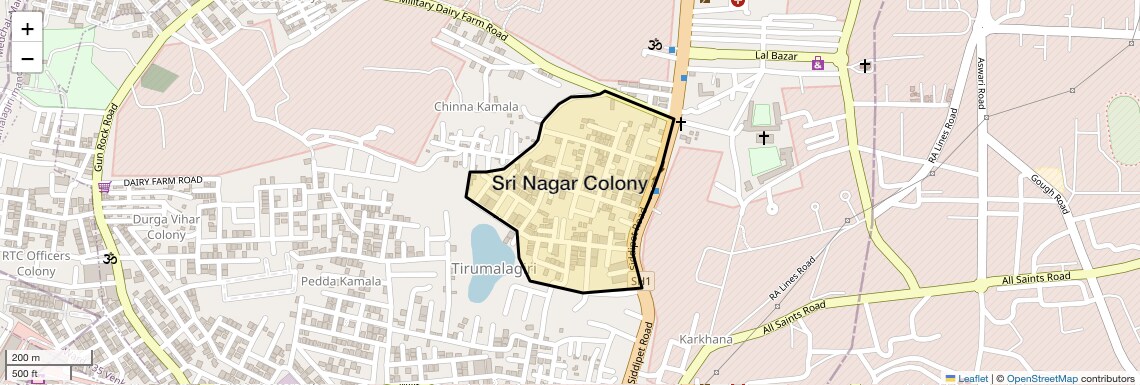 Location Map of Sri Nagar Colony, Hyderabad