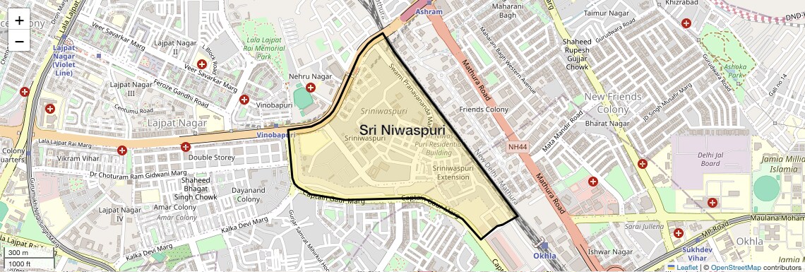 Location Map of Sri Niwaspuri, Delhi
