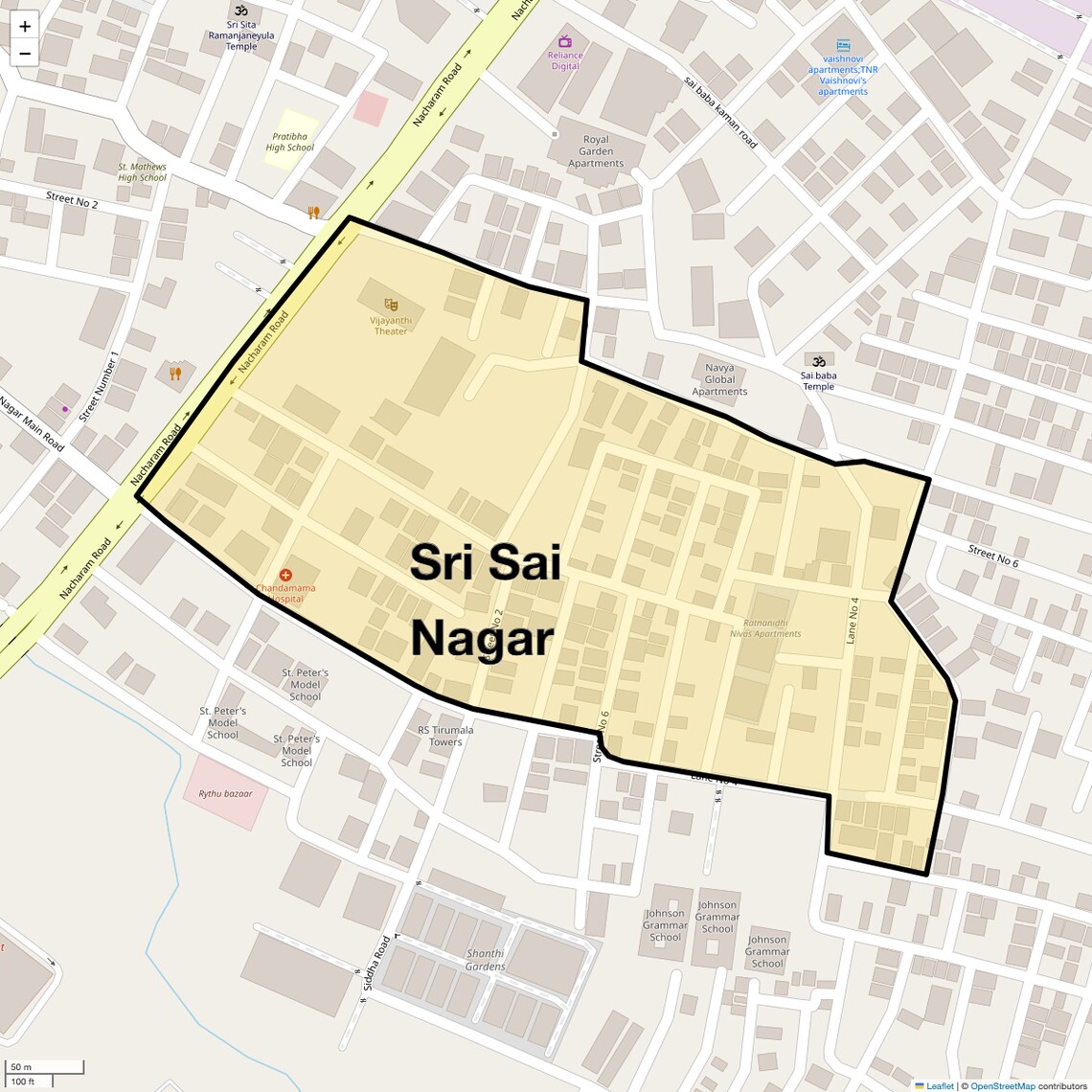 Location Map of Sri Sai Nagar, Hyderabad