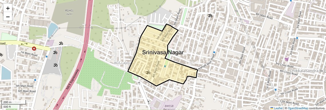 Location Map of Srinivasa Nagar, Bangalore