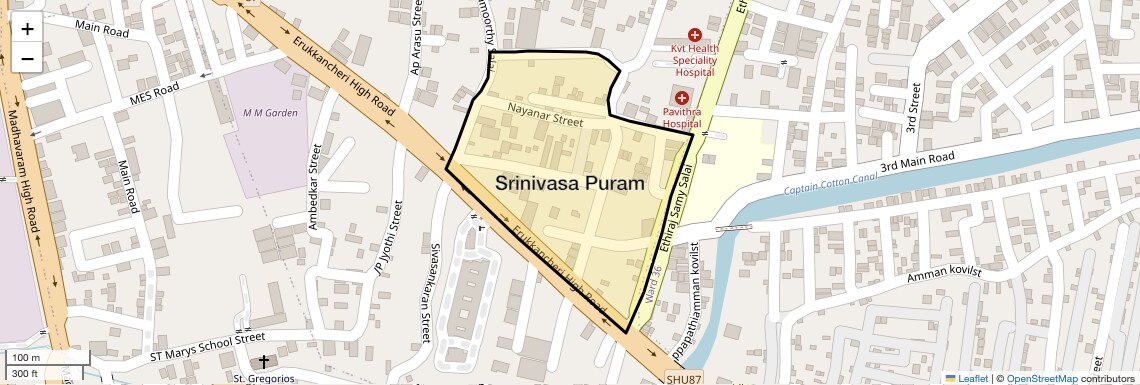 Location Map of Srinivasa Puram, Chennai