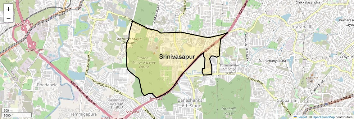 Location Map of Srinivasapur, Bangalore