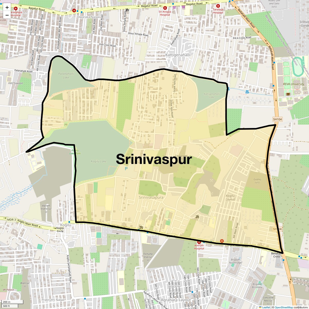 Location Map of Srinivaspur, Bangalore