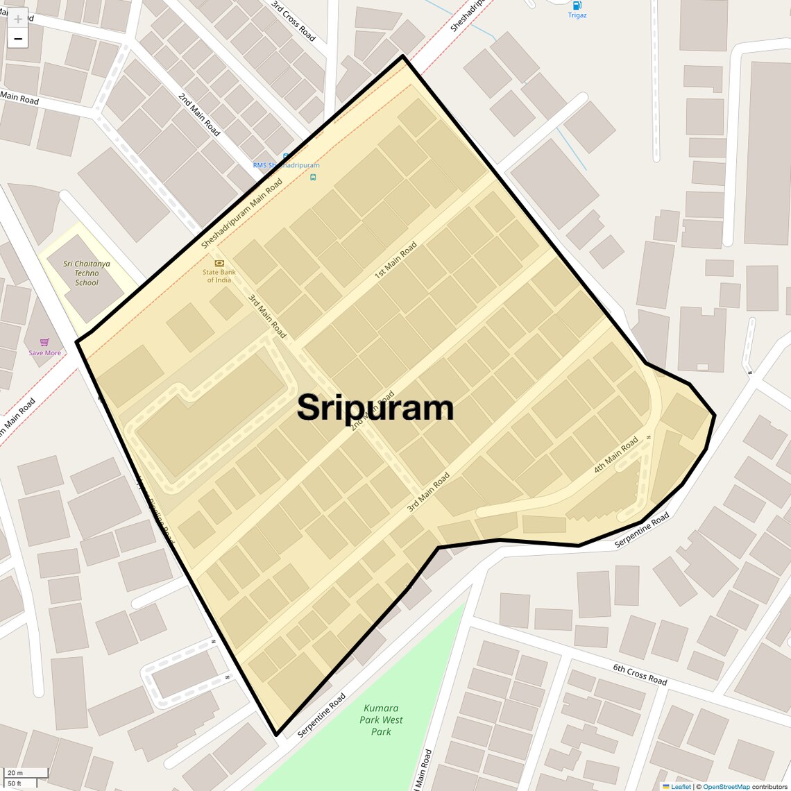 Location Map of Sripuram, Bangalore
