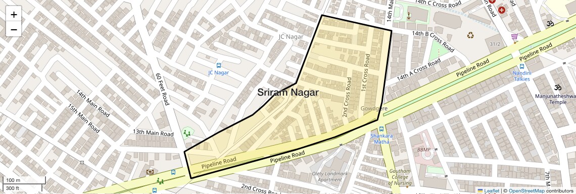 Location Map of Sriram Nagar, Bangalore