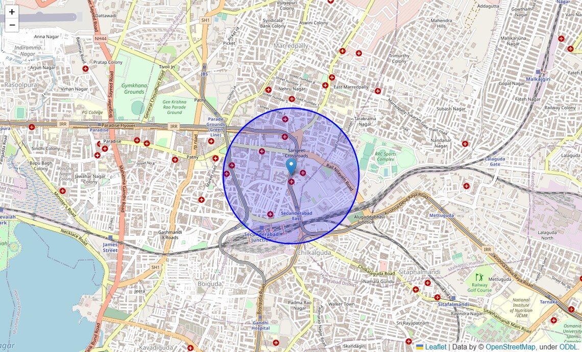 Location Map of St Johns Road, Hyderabad