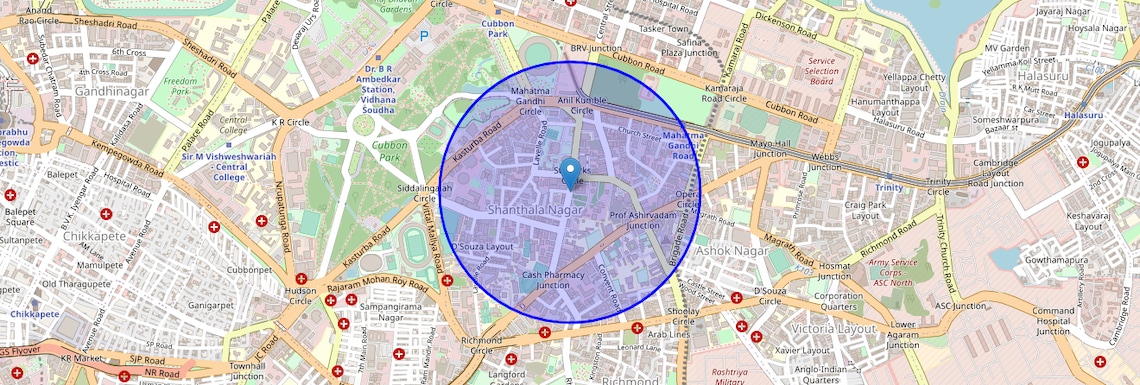 Location Map of St Marks Road, Bangalore