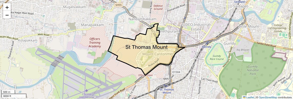 Location Map of St Thomas Mount, Chennai