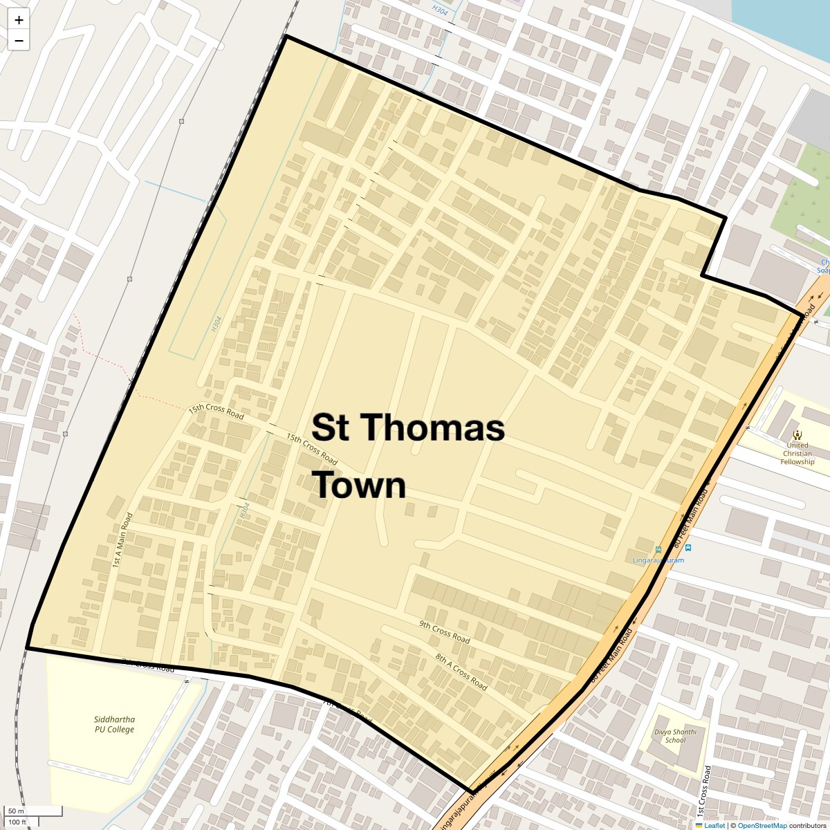 Location Map of St Thomas Town, Bangalore