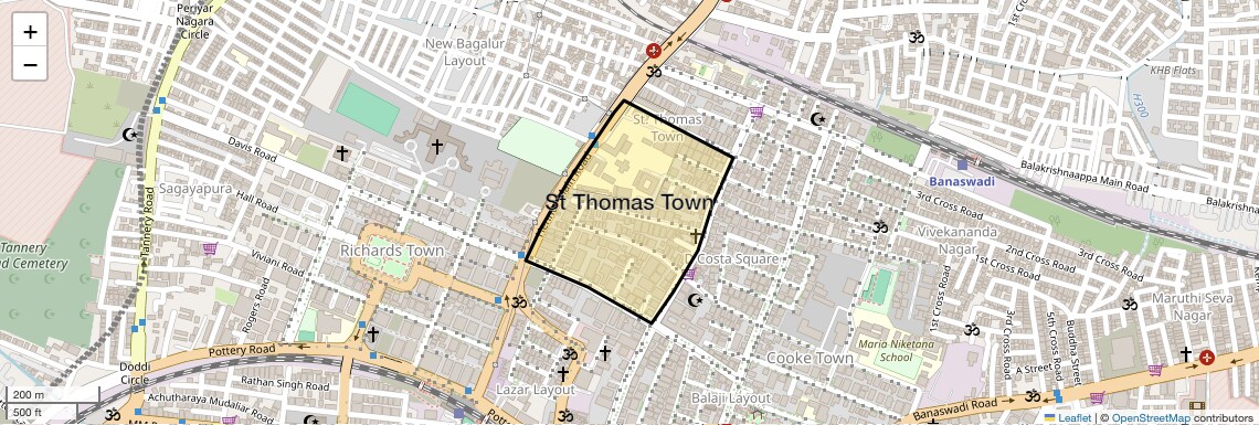 Location Map of St Thomas Town, Bangalore