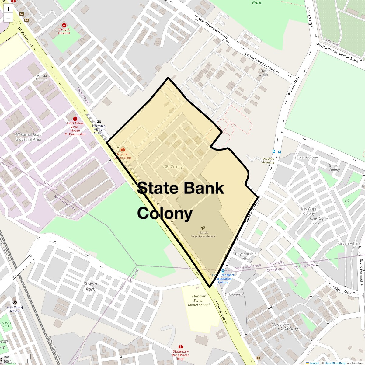 Location Map of State Bank Colony, Delhi