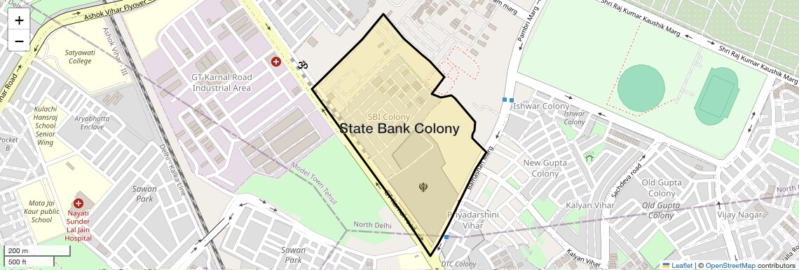 Location Map of State Bank Colony, Delhi