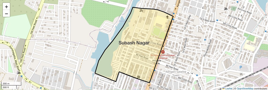 Location Map of Subash Nagar, Bangalore