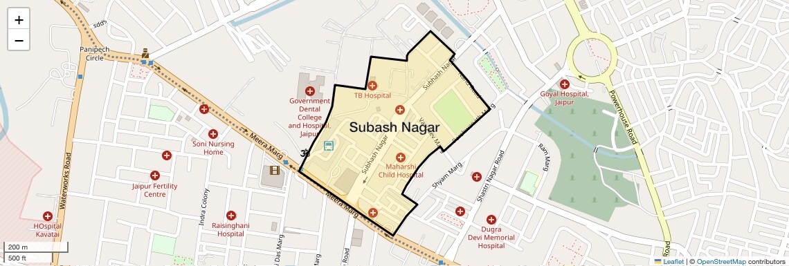 Location Map of Subash Nagar, Jaipur