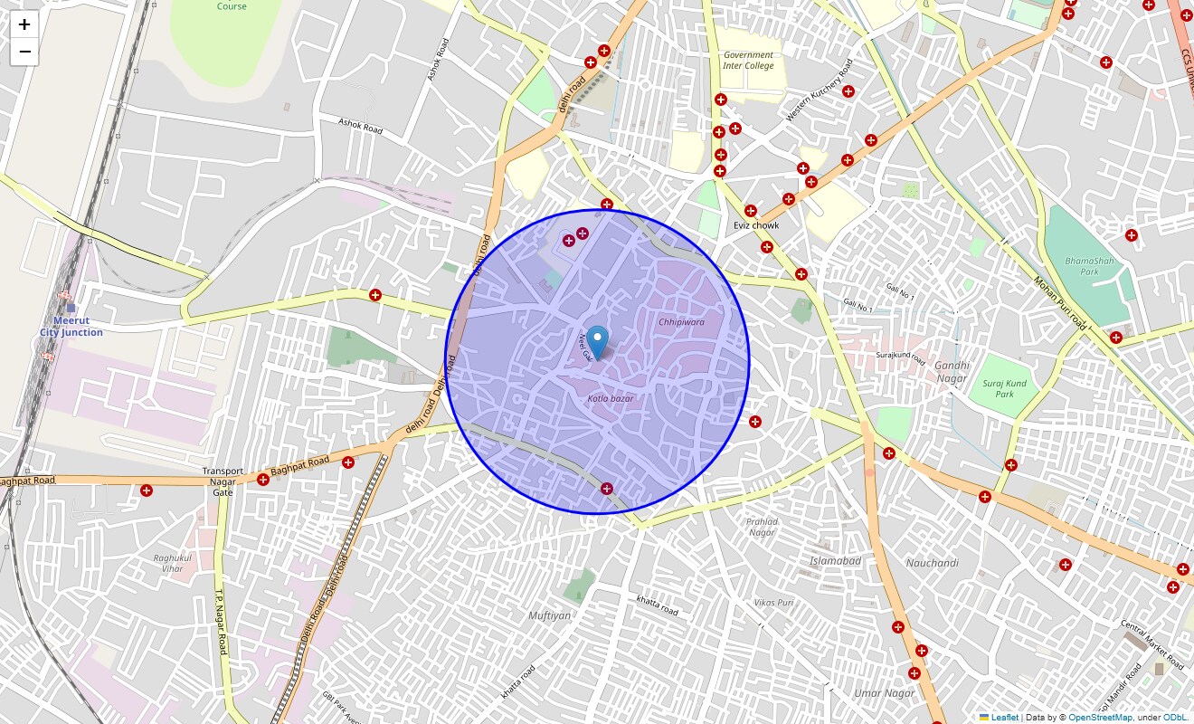 Location Map of Subhash Bazaar, Meerut