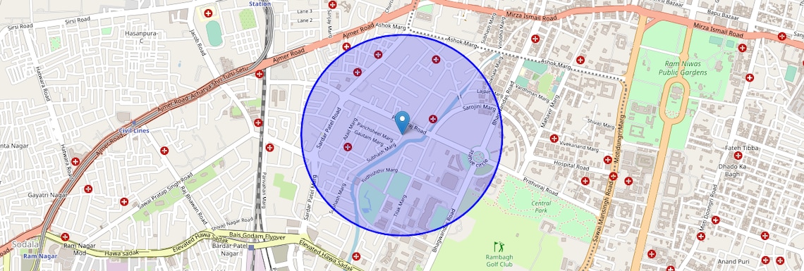 Location Map of Subhash Marg, Jaipur