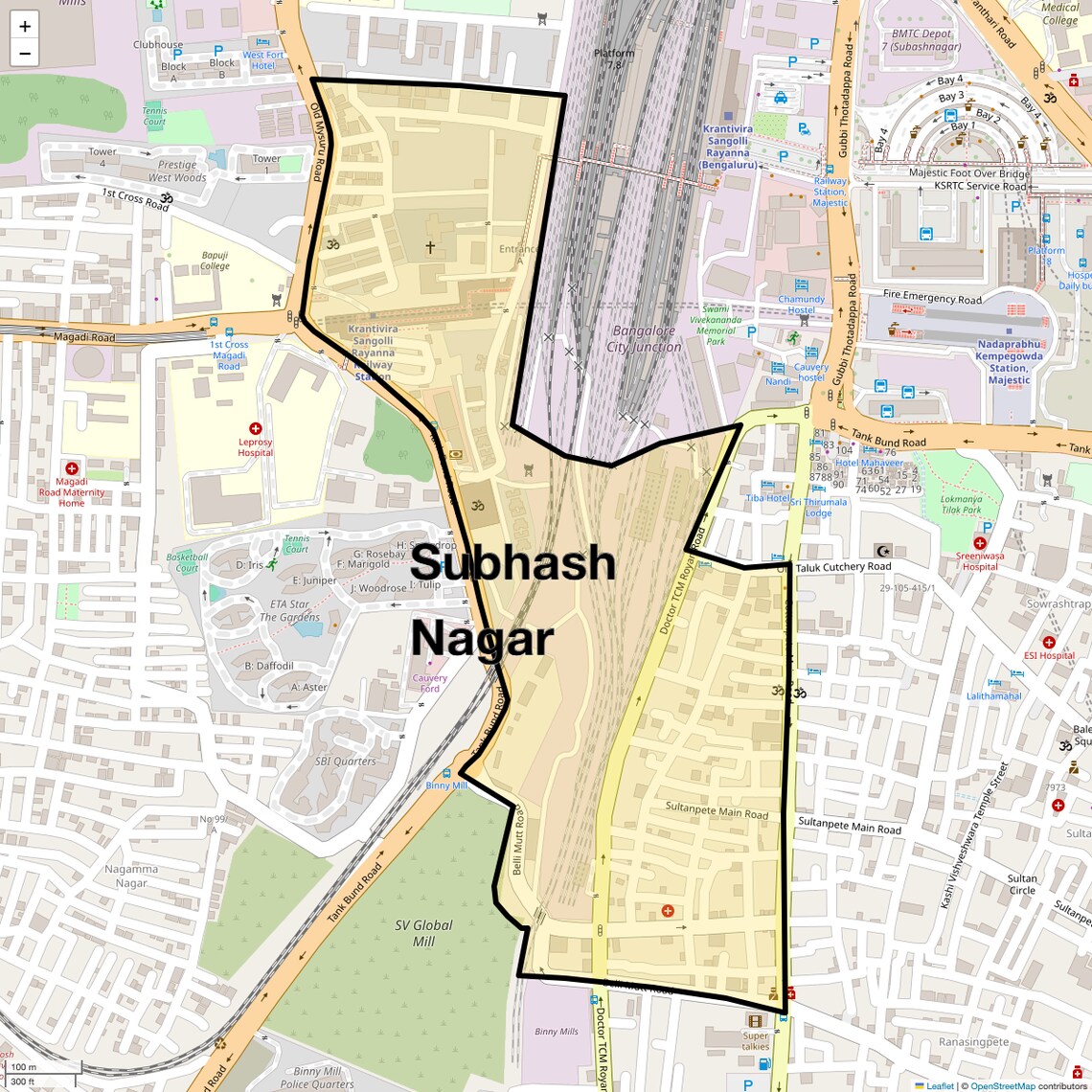 Location Map of Subhash Nagar, Bangalore