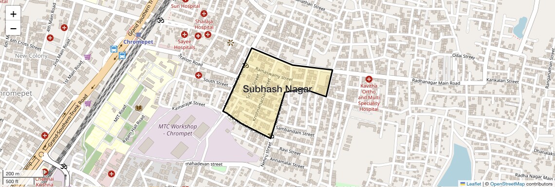 Location Map of Subhash Nagar, Chennai