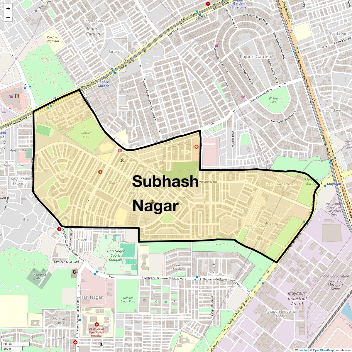 Location Map of Subhash Nagar, Delhi