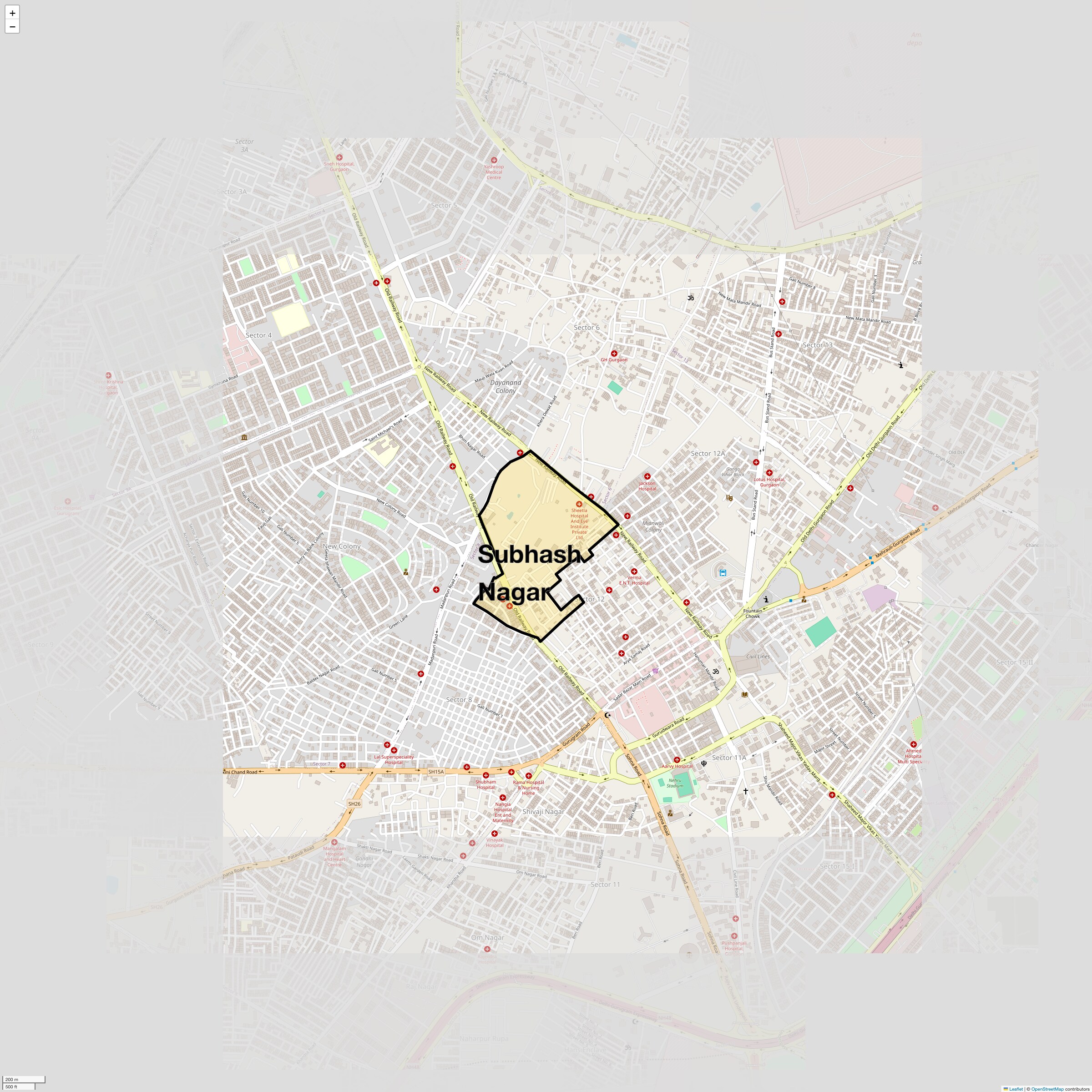 Location Map of Subhash Nagar, Gurgaon