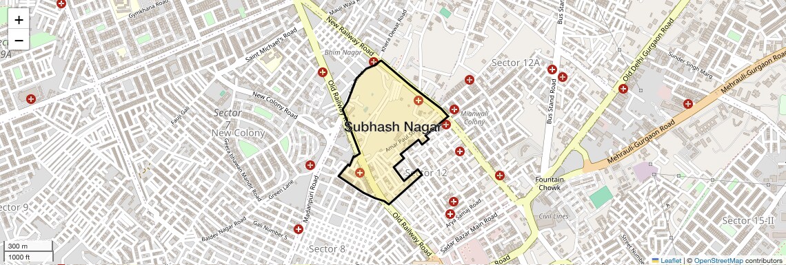 Location Map of Subhash Nagar, Gurgaon