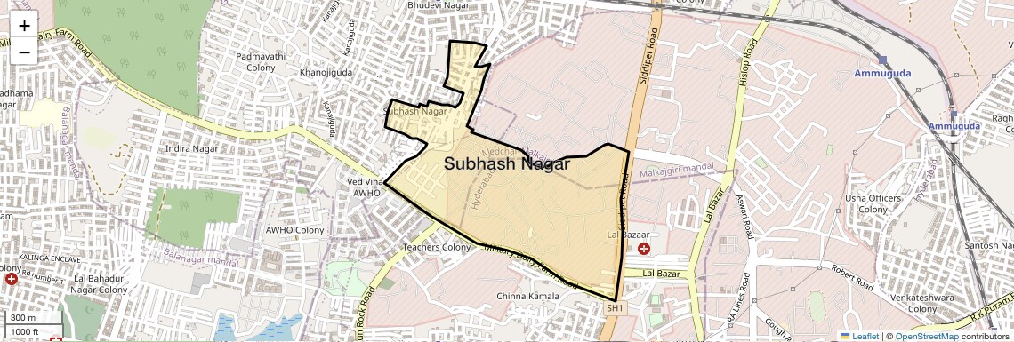 Location Map of Subhash Nagar, Hyderabad