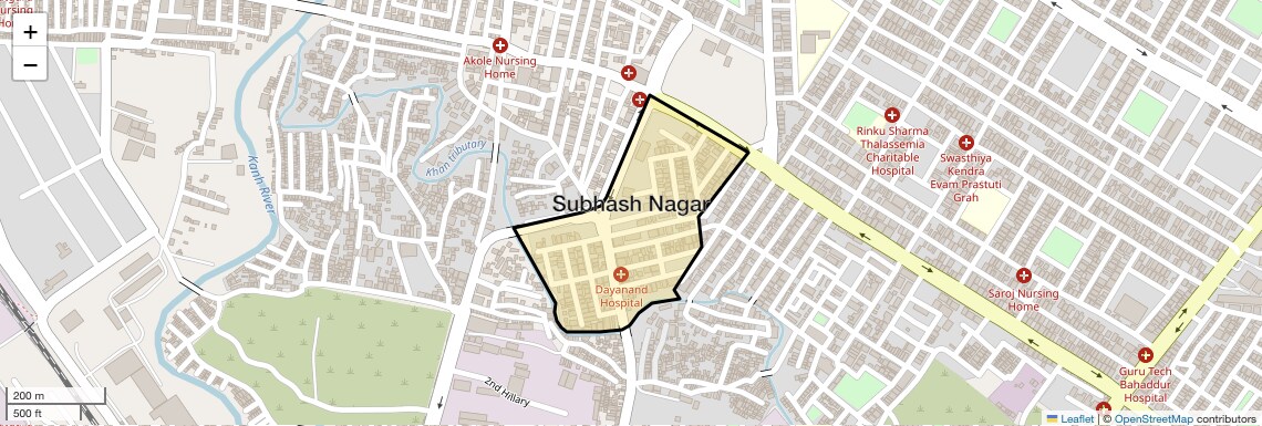 Location Map of Subhash Nagar, Indore