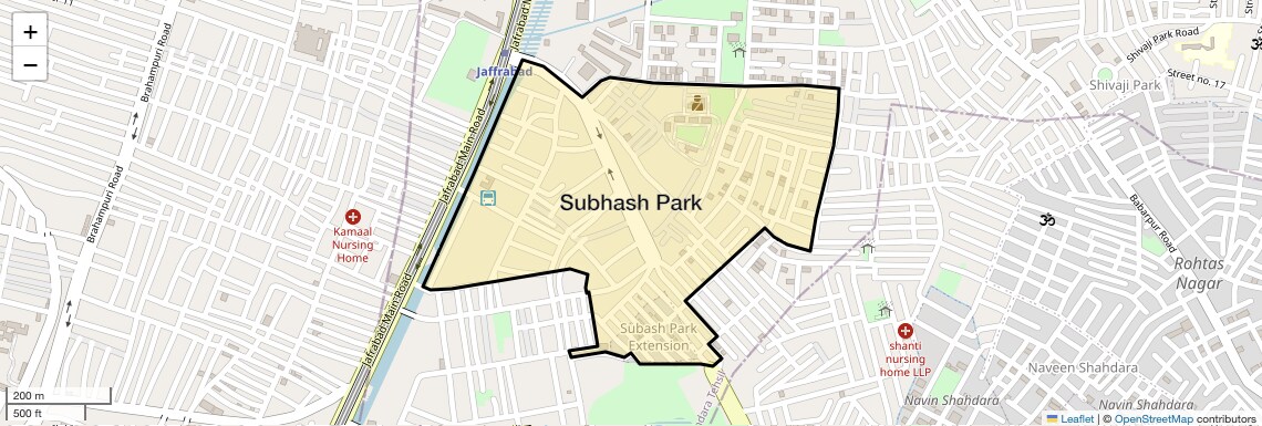 Location Map of Subhash Park, Delhi