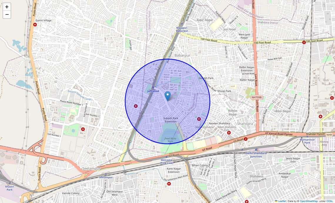 Location Map of Subhash Park, Delhi