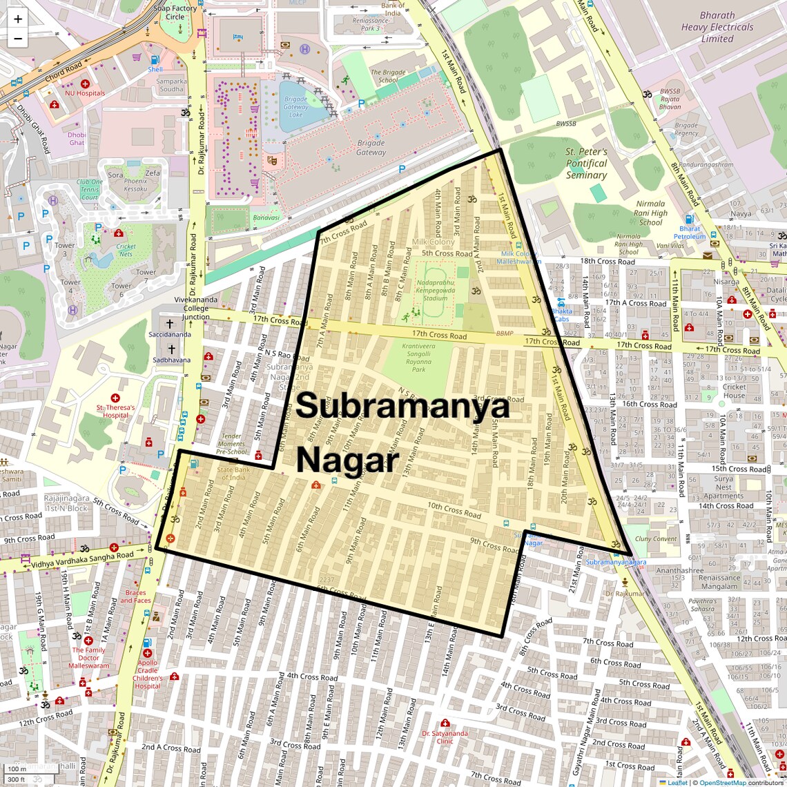 Location Map of Subramanya Nagar, Bangalore