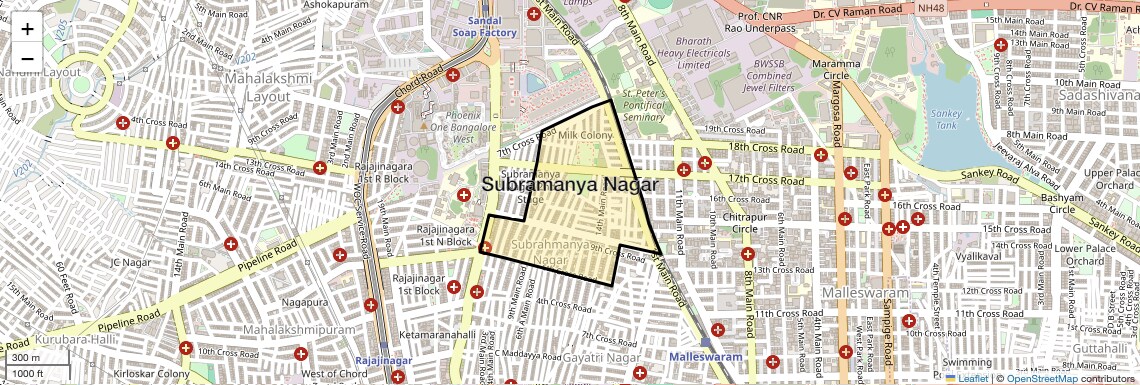 Location Map of Subramanya Nagar, Bangalore